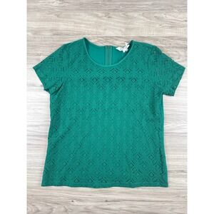 Market & Spruce Hans‎ Crochet Front Mixed Material Top Emerald Green Large NWT
